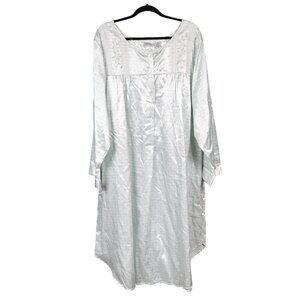 Jaclyn Smith Plaid Nightgown 3X Satin 90s Blue White Lace Button Long Sleeve